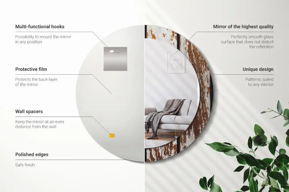 Round printed mirror Dark vintage wood