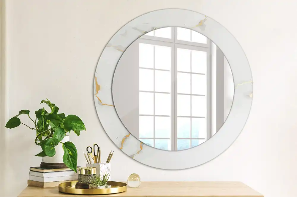 Round wall mirror decor White marble