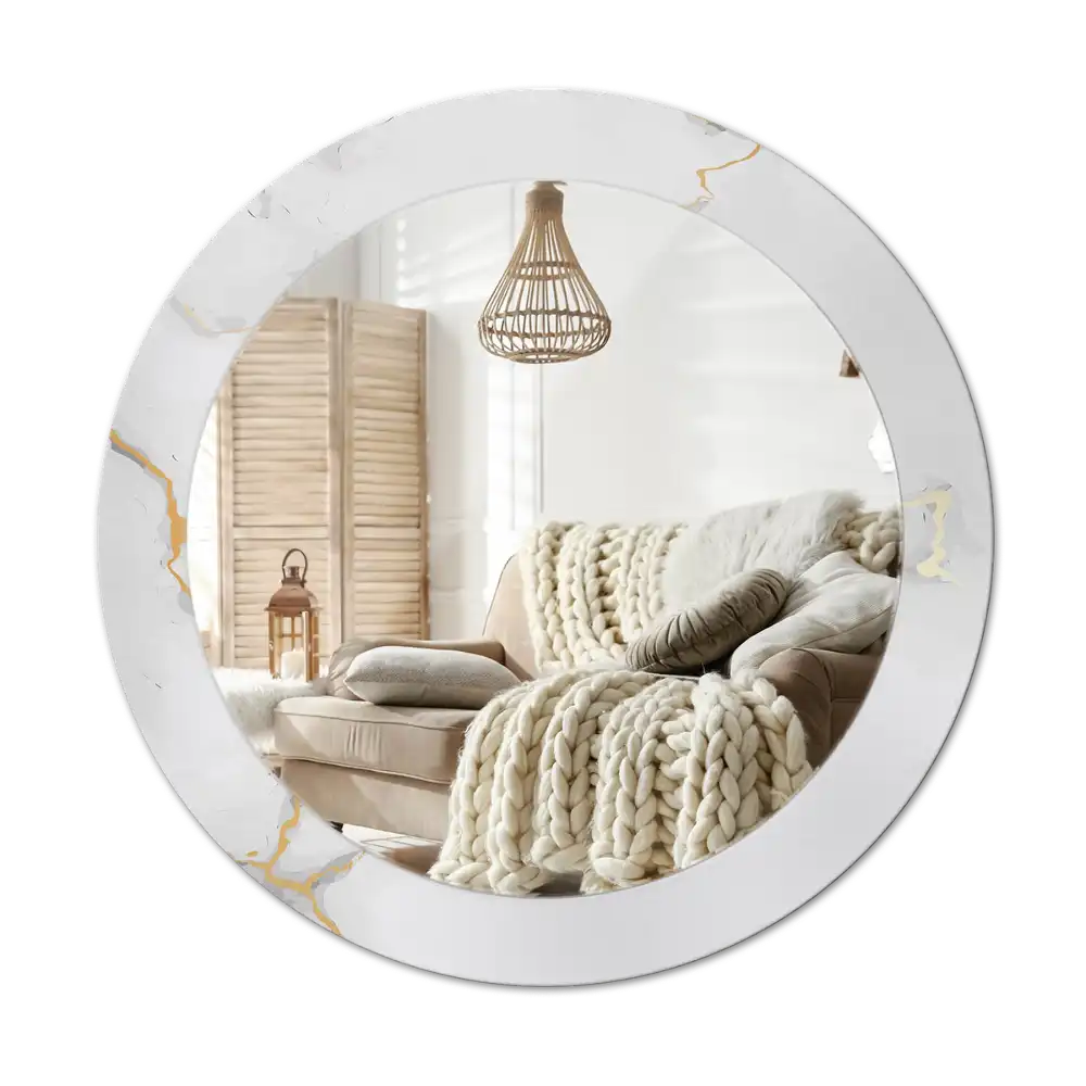 Round wall mirror decor White marble