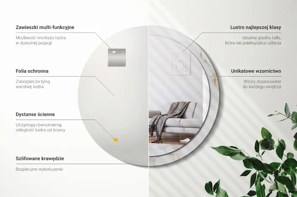 Round wall mirror decor White marble