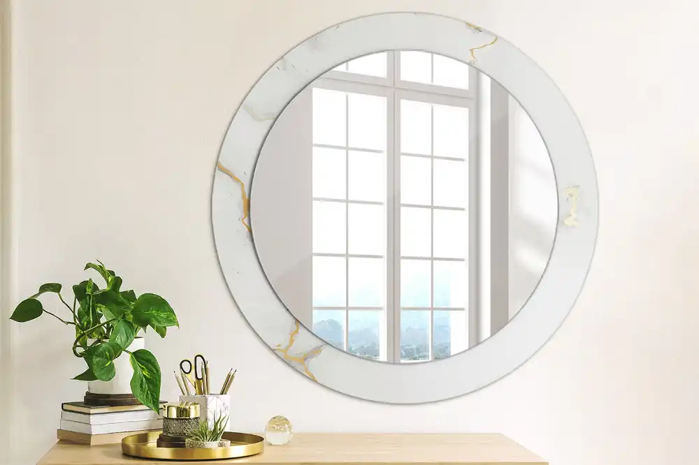 Round wall mirror decor White marble