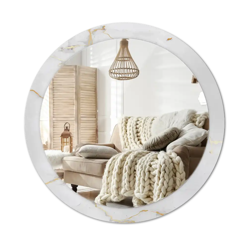 Round wall mirror decor White marble