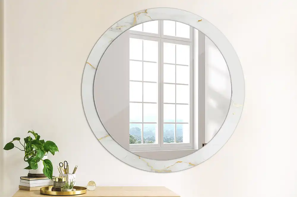 Round wall mirror decor White marble