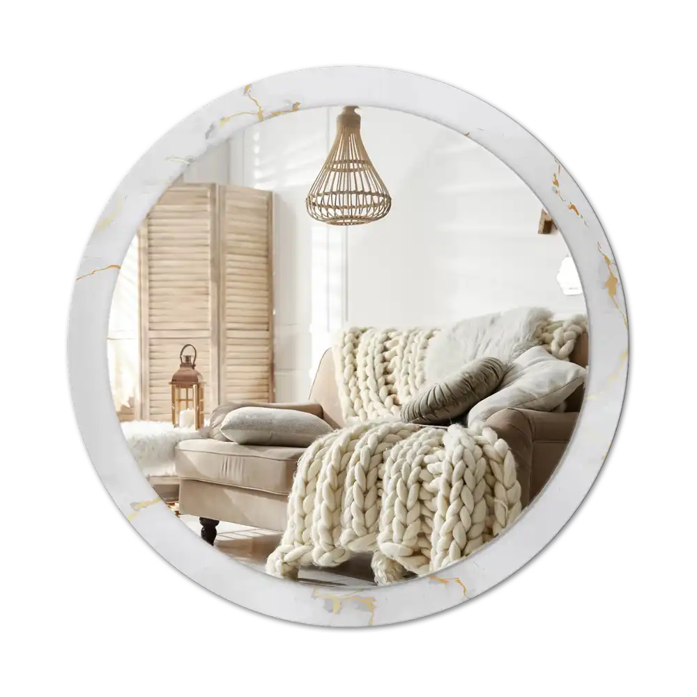 Round wall mirror decor White marble