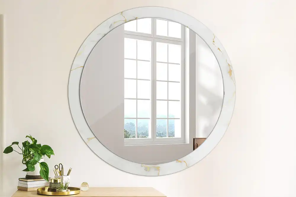 Round wall mirror decor White marble