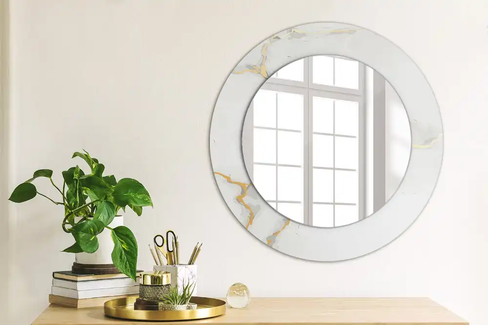 Round wall mirror decor White marble