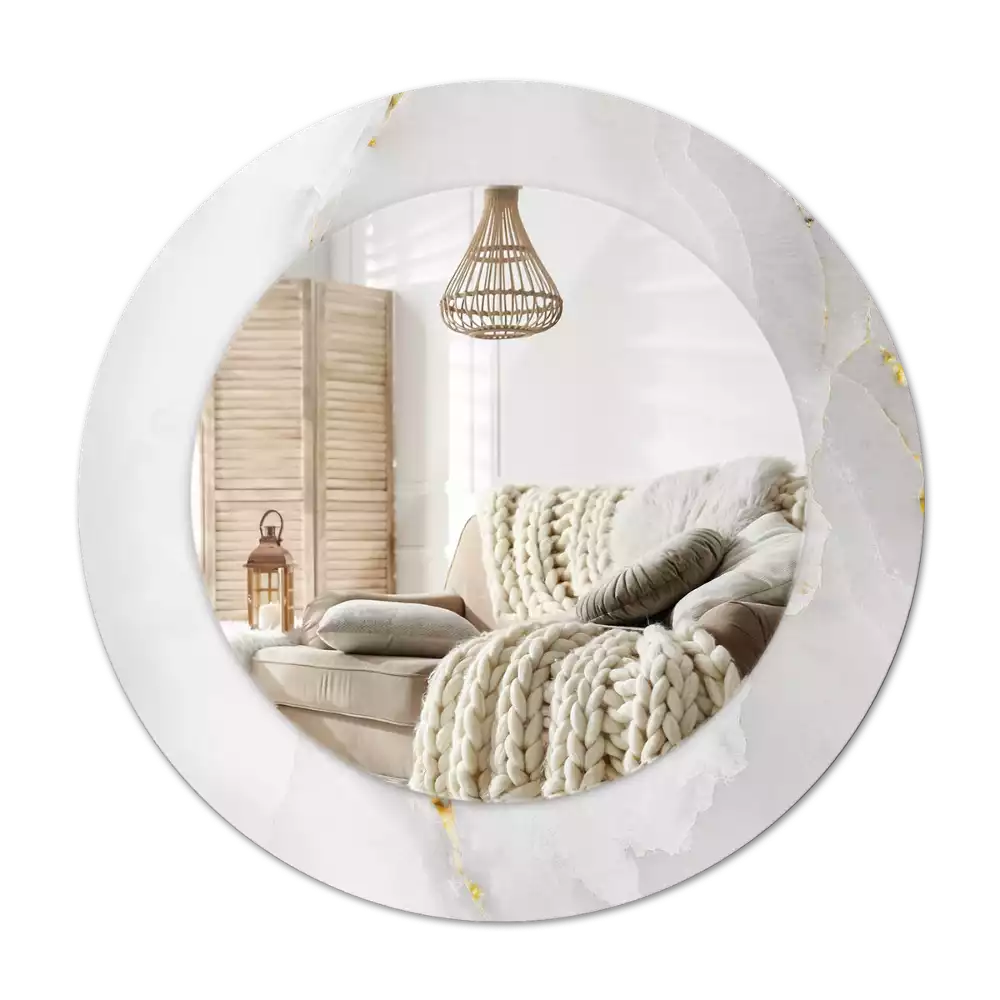 Round mirror frame with print Glossy marble