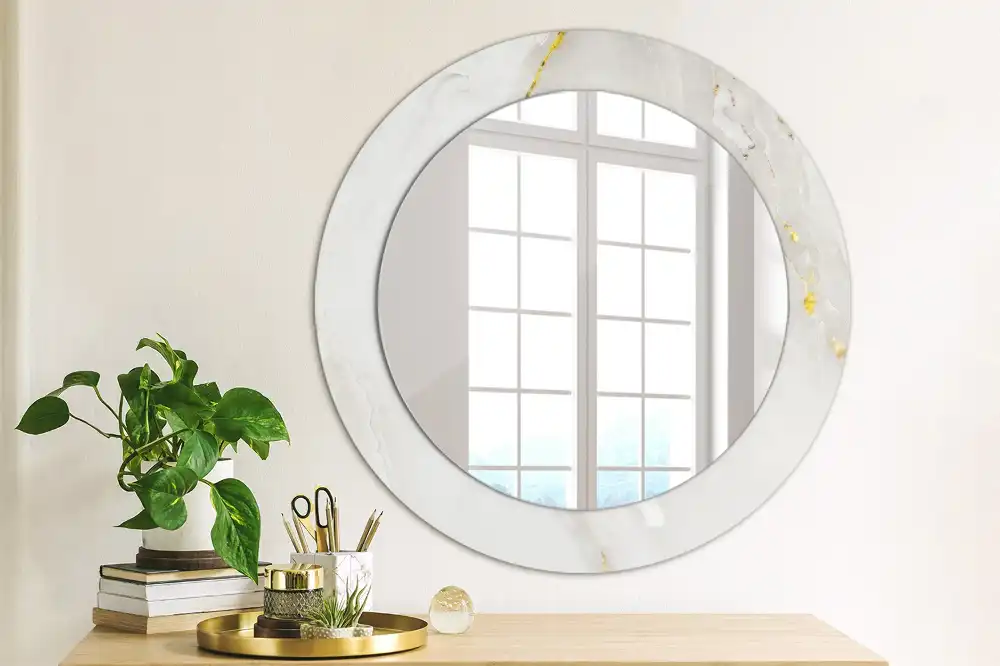 Round mirror frame with print Glossy marble