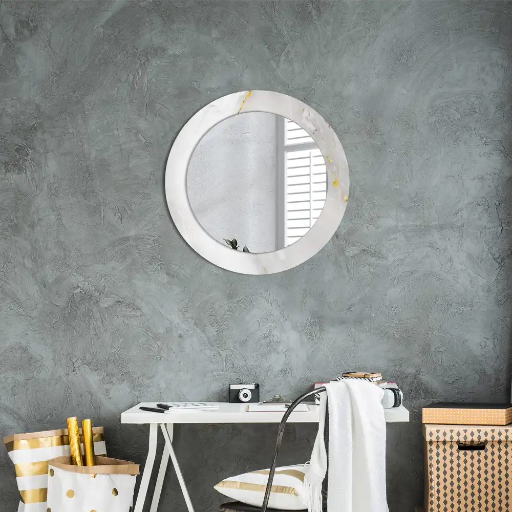 Round mirror frame with print Glossy marble