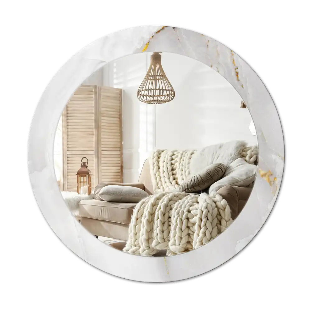 Round mirror frame with print Glossy marble