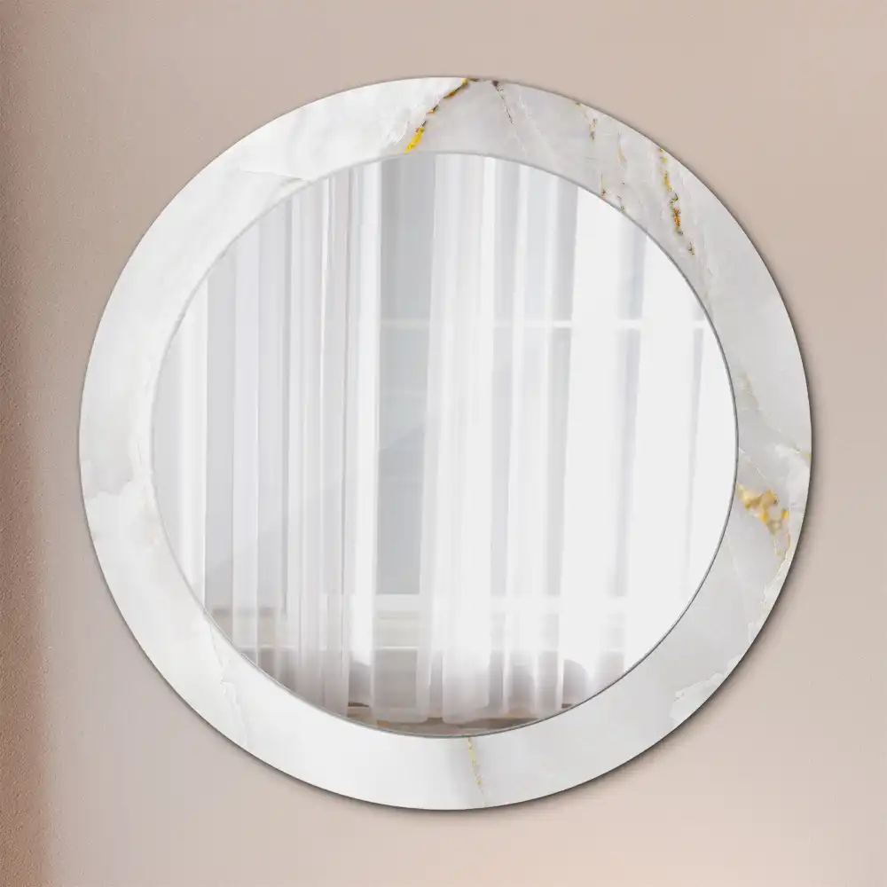 Round mirror frame with print Glossy marble
