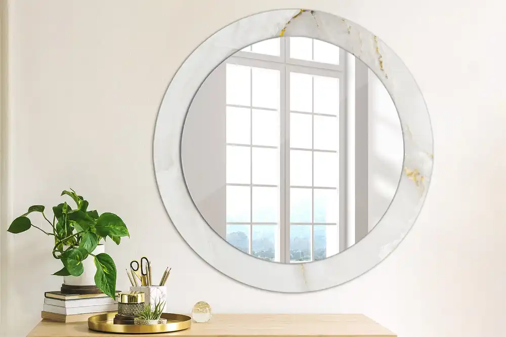 Round mirror frame with print Glossy marble