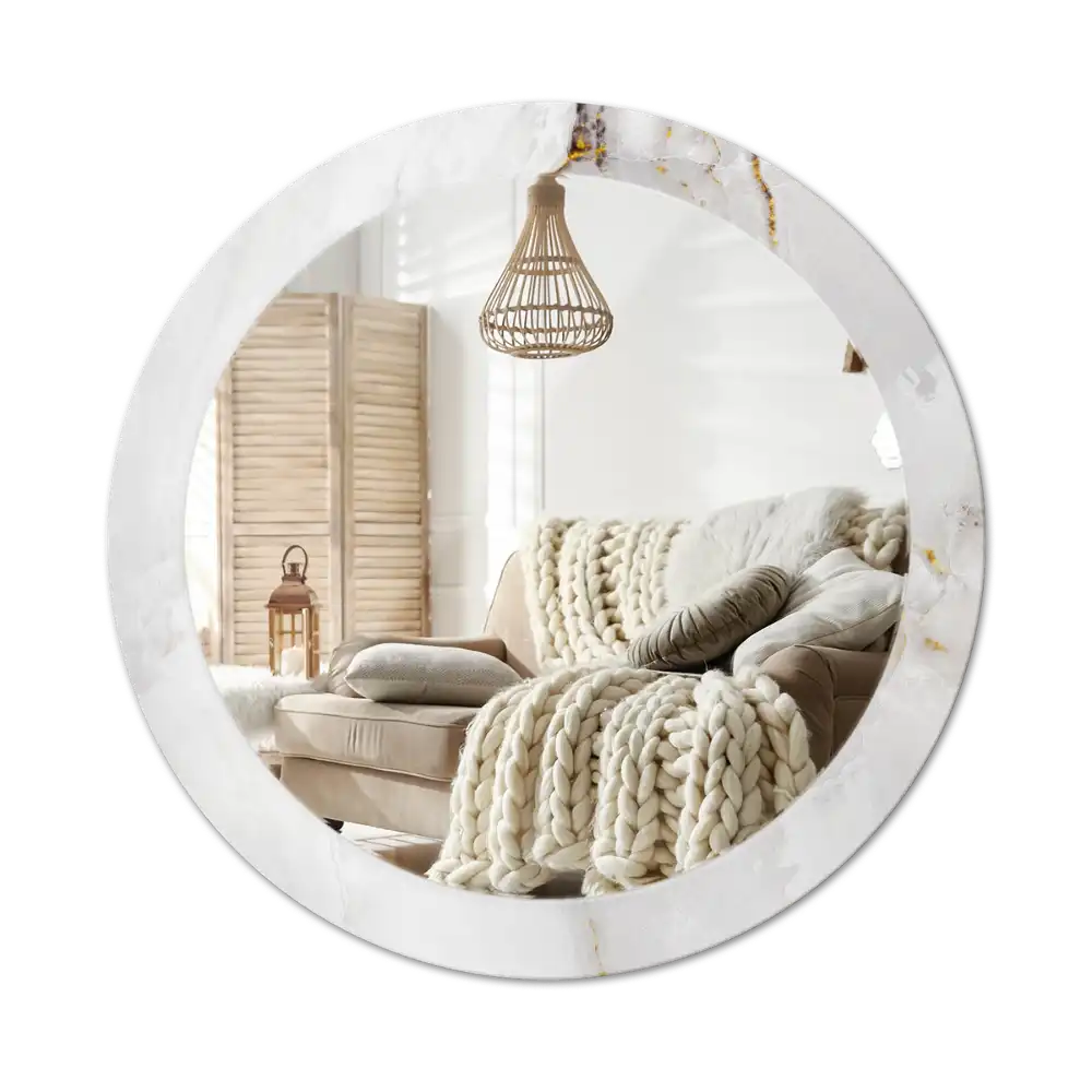 Round mirror frame with print Glossy marble