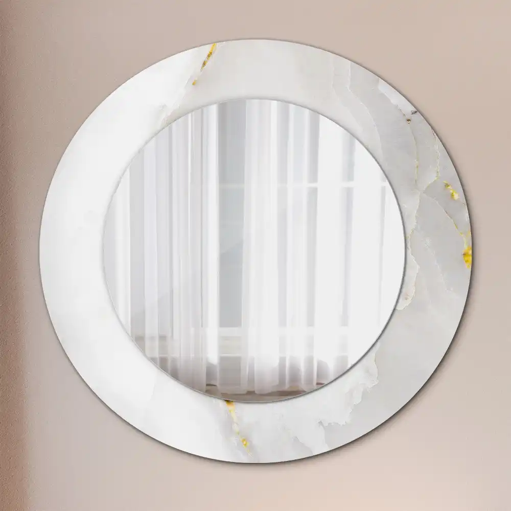Round mirror frame with print Glossy marble