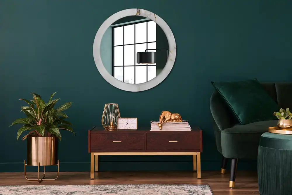 Round mirror frame with print Glossy marble