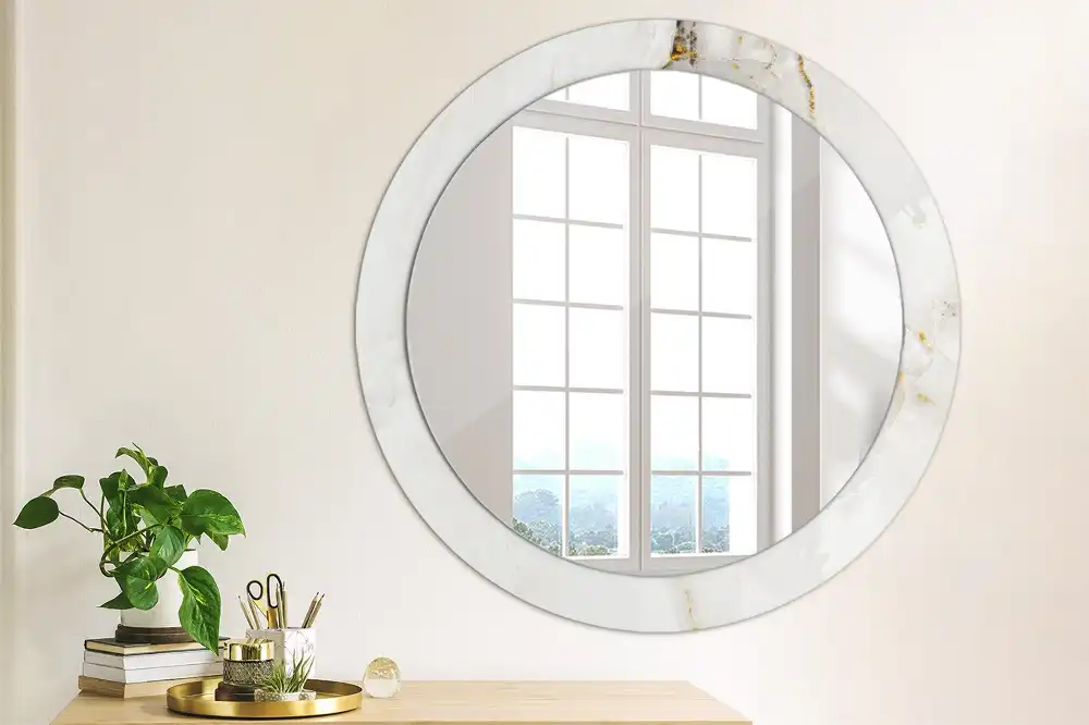 Round mirror frame with print Glossy marble