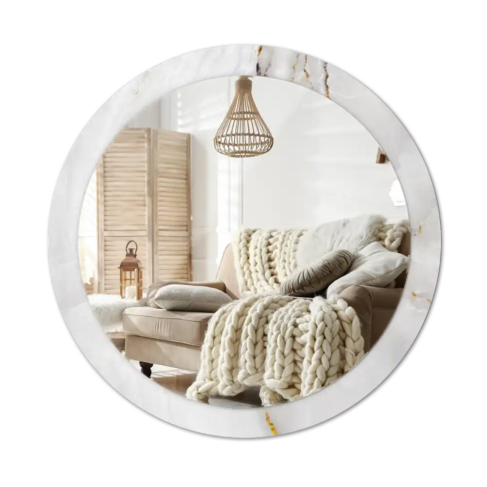 Round mirror frame with print Glossy marble