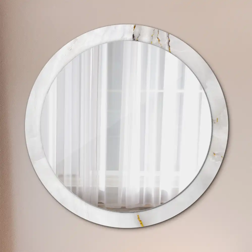 Round mirror frame with print Glossy marble