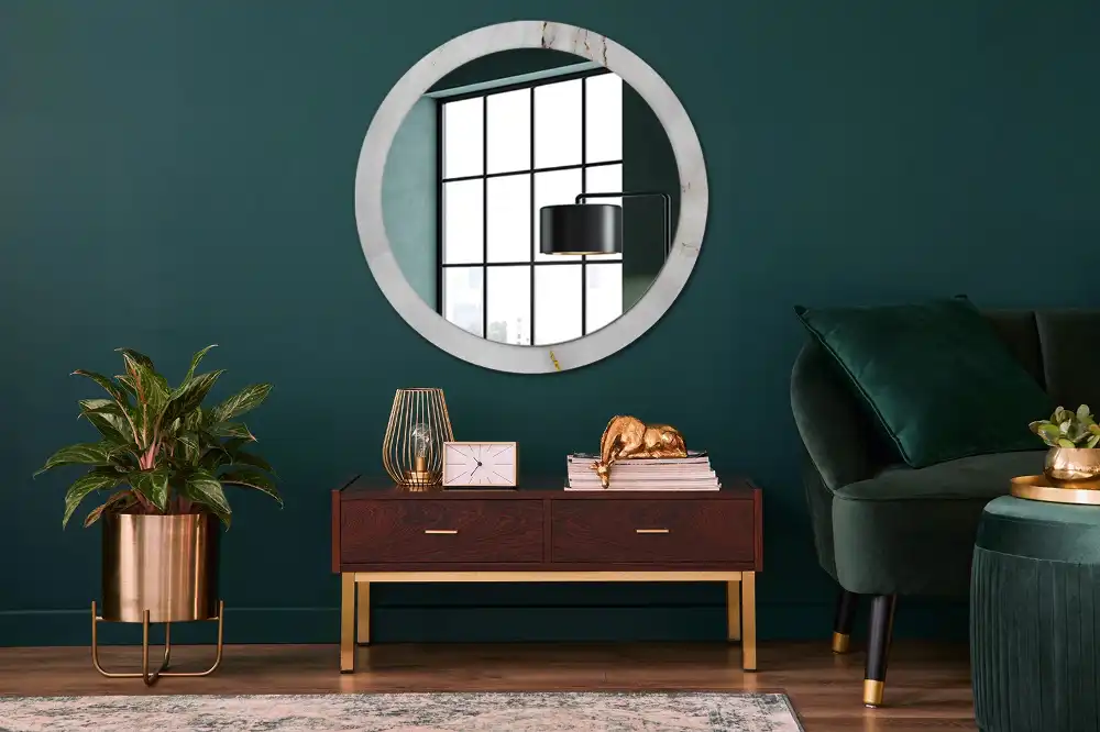 Round mirror frame with print Glossy marble