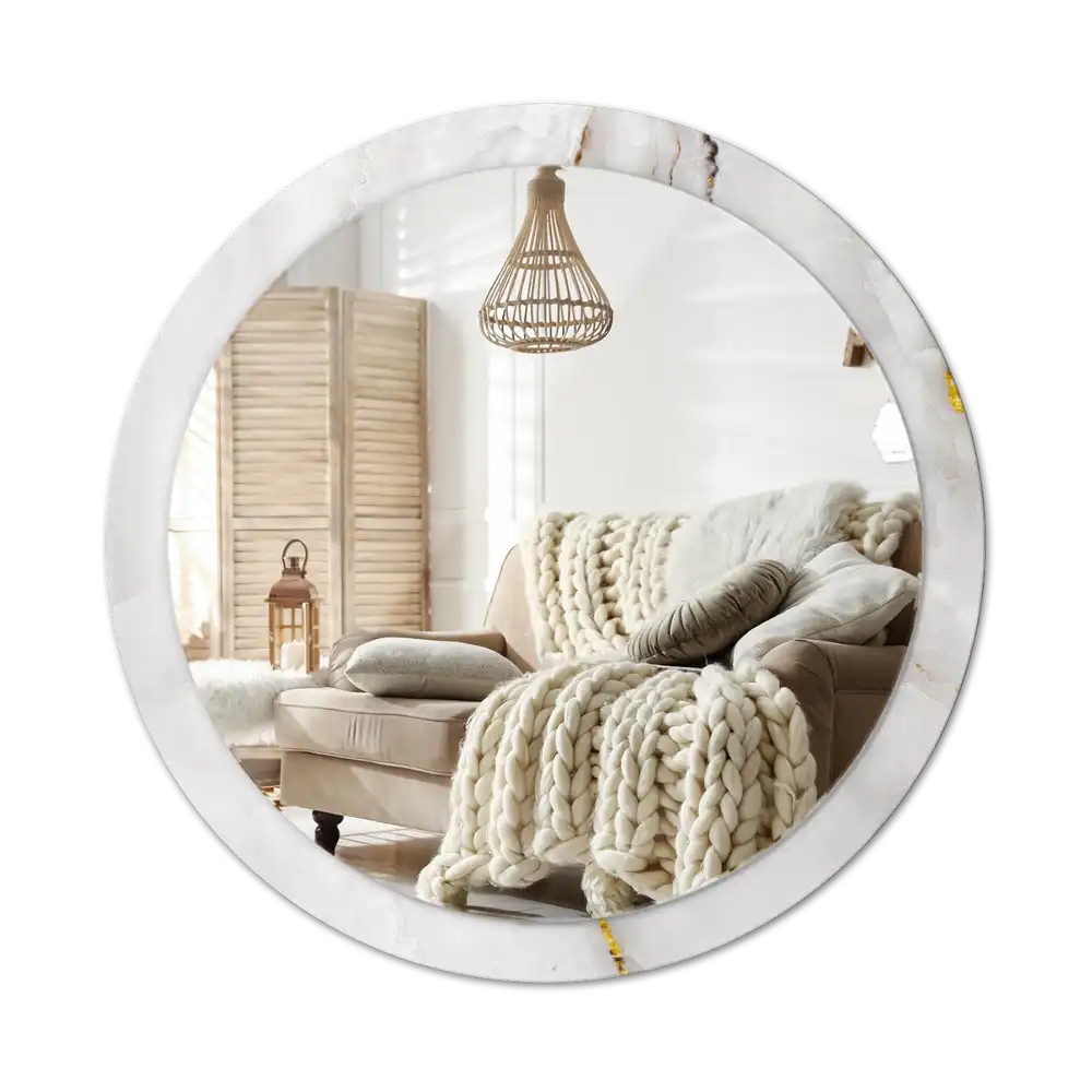 Round mirror frame with print Glossy marble