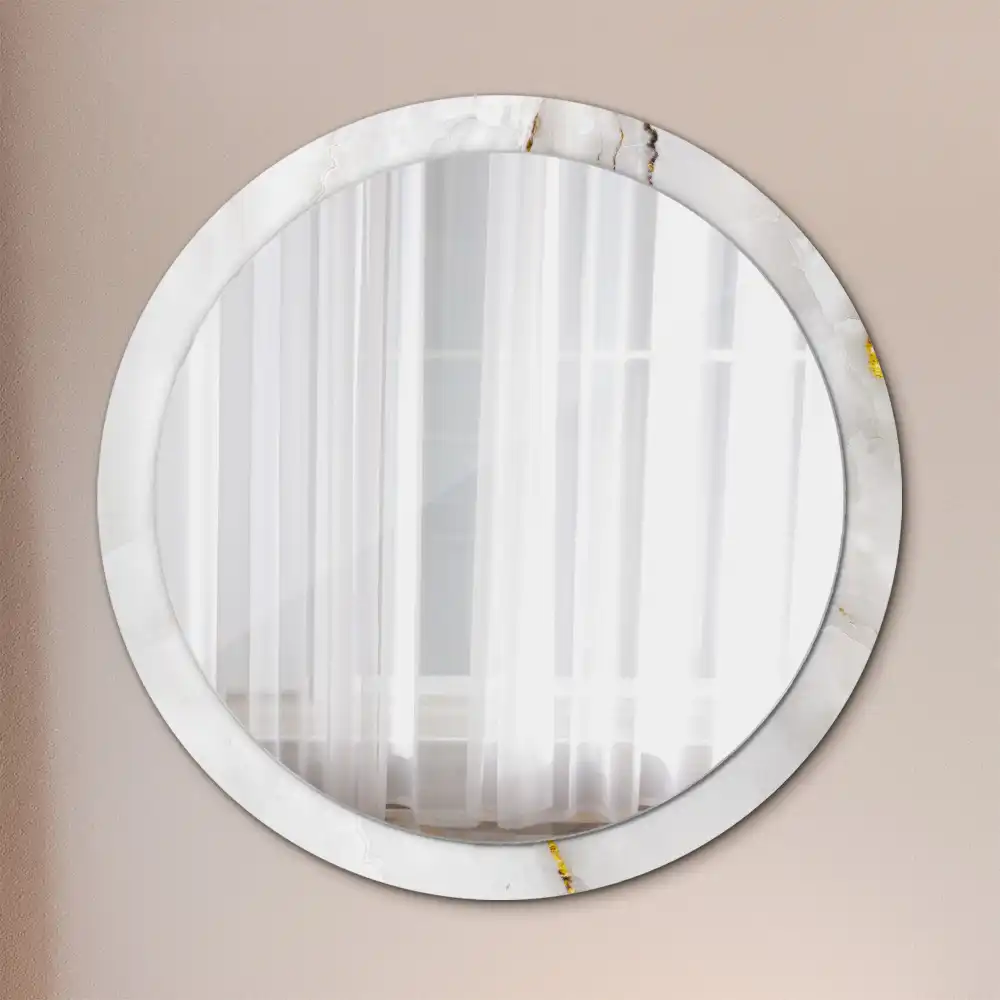 Round mirror frame with print Glossy marble