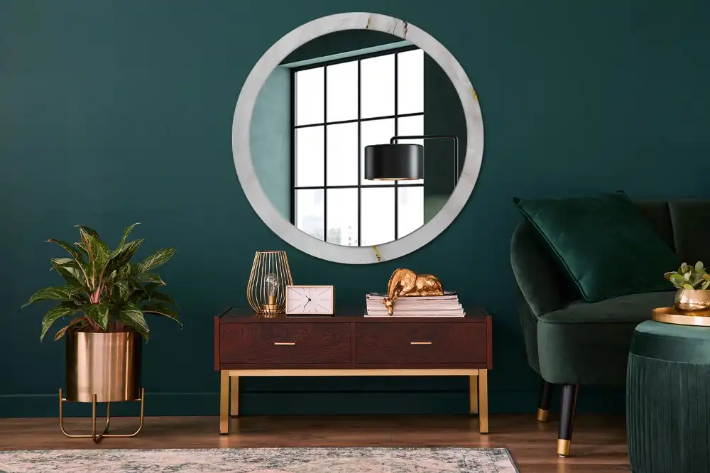 Round mirror frame with print Glossy marble