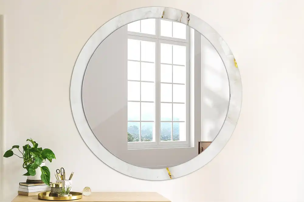 Round mirror frame with print Glossy marble