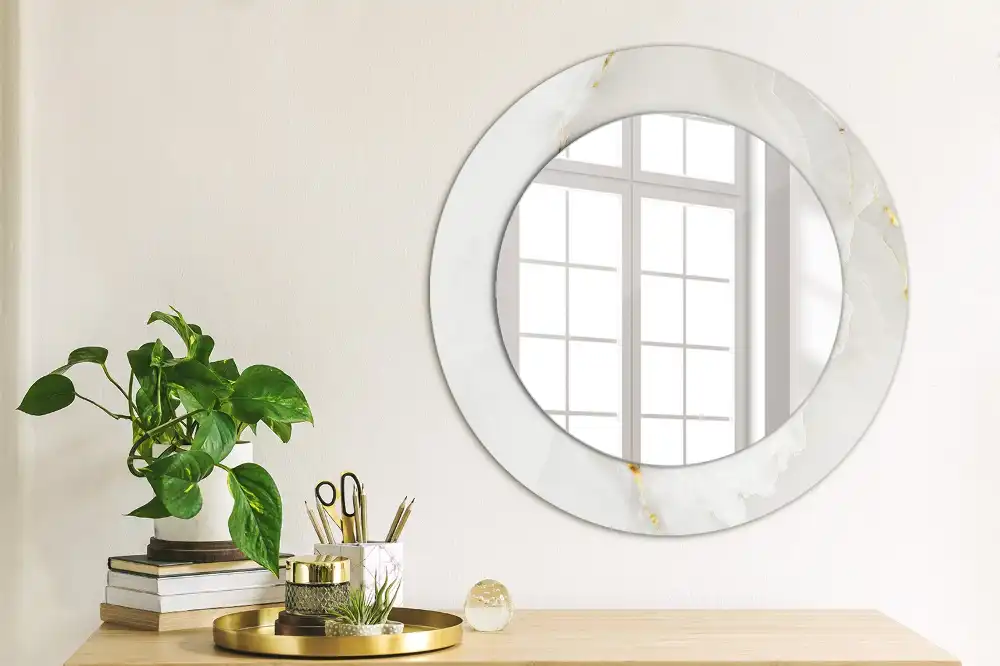 Round mirror frame with print Glossy marble