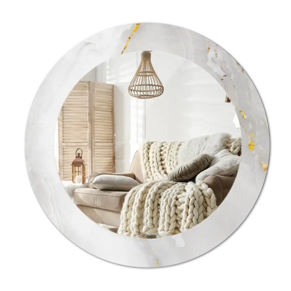 Round mirror frame with print Glossy marble