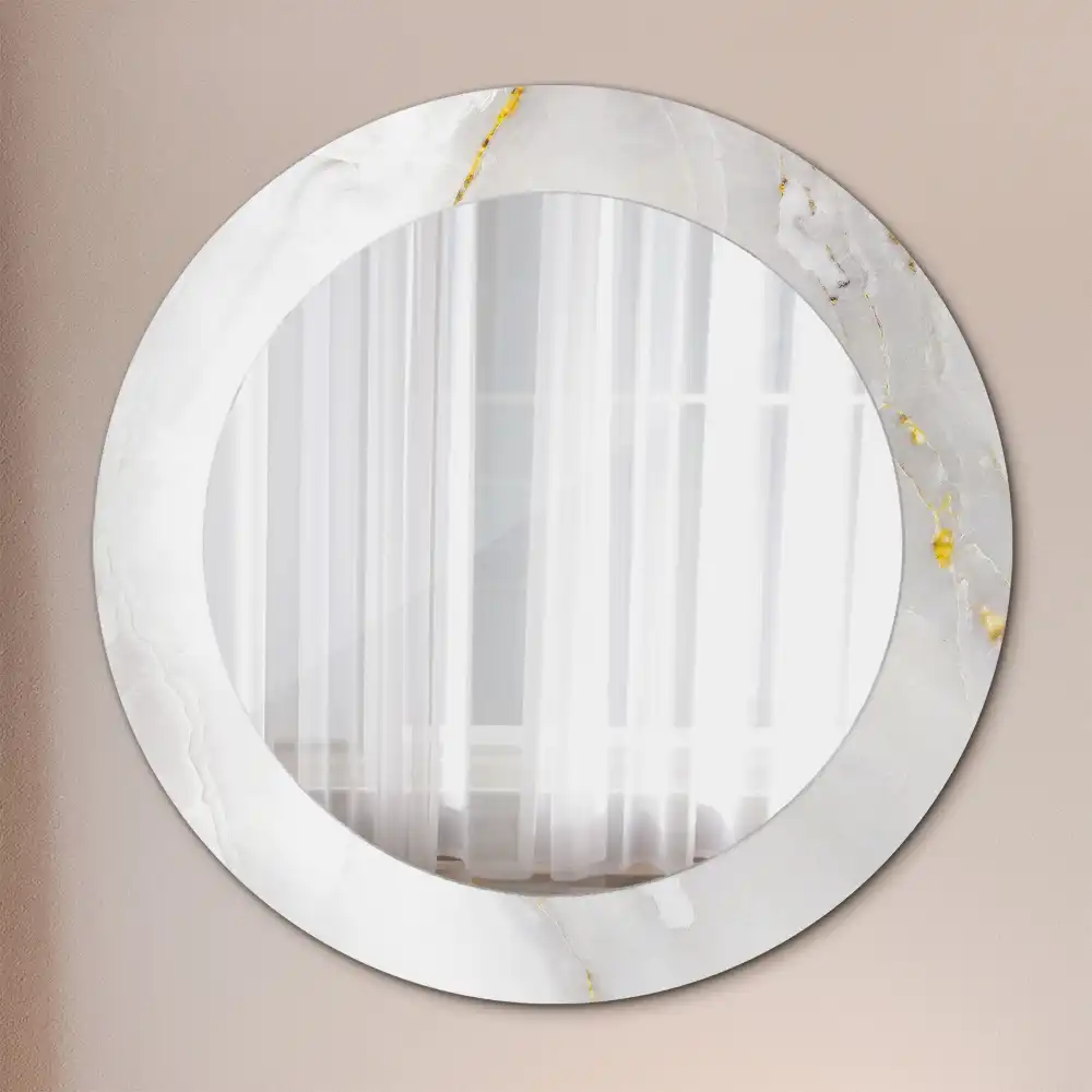 Round mirror frame with print Glossy marble