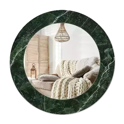 Round mirror frame with print Green marble