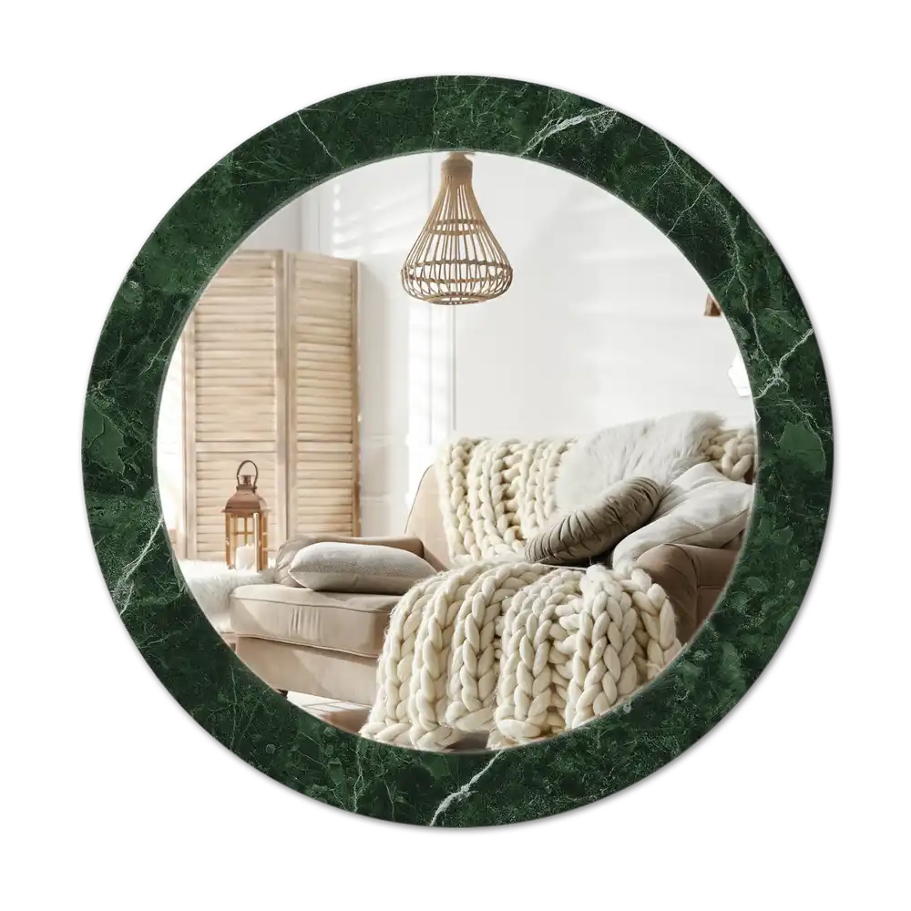 Round mirror frame with print Green marble