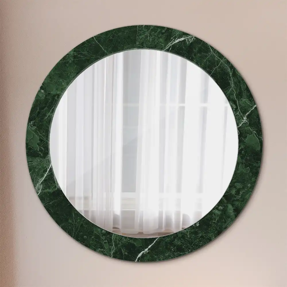 Round mirror frame with print Green marble