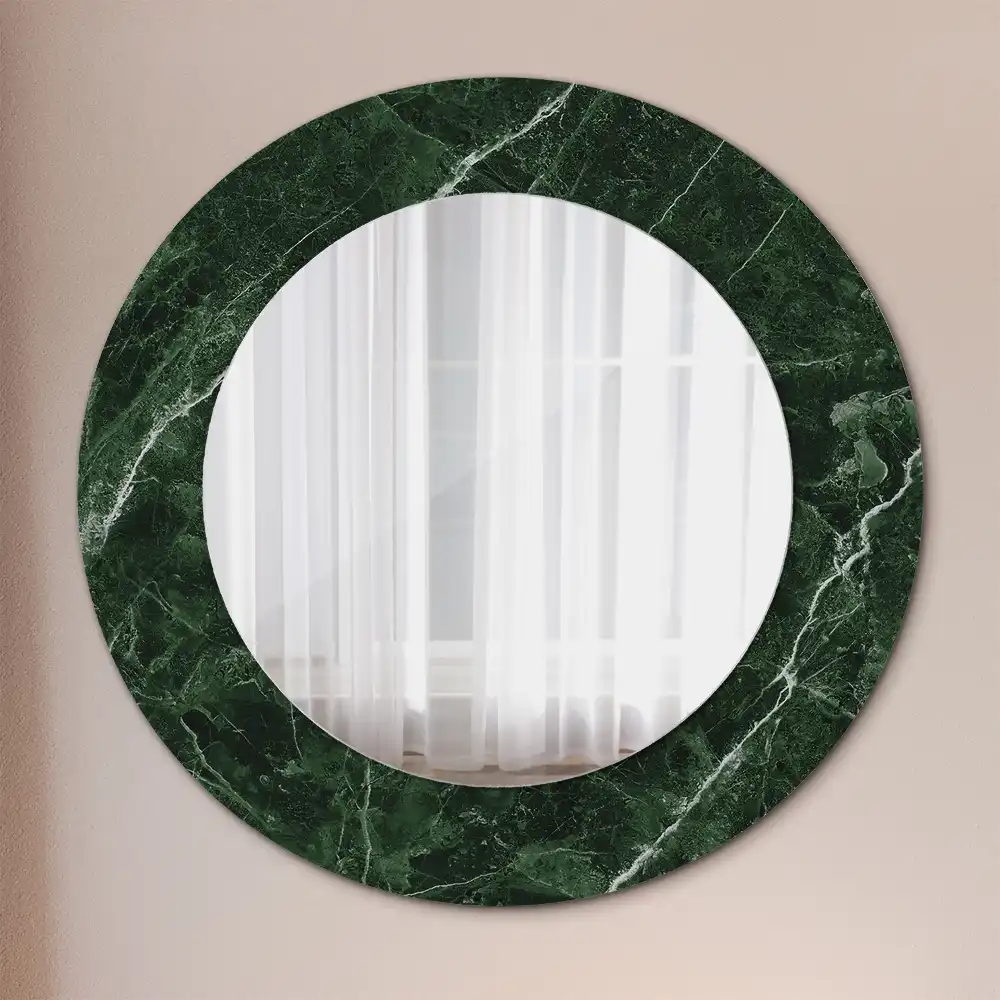 Round mirror frame with print Green marble