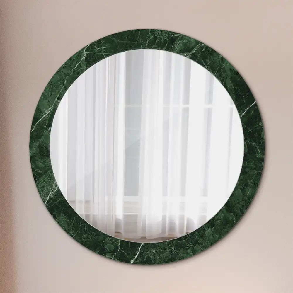 Round mirror frame with print Green marble
