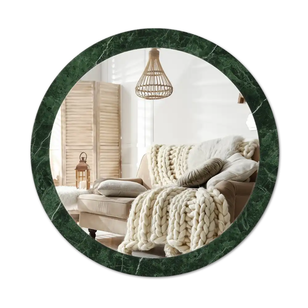 Round mirror frame with print Green marble