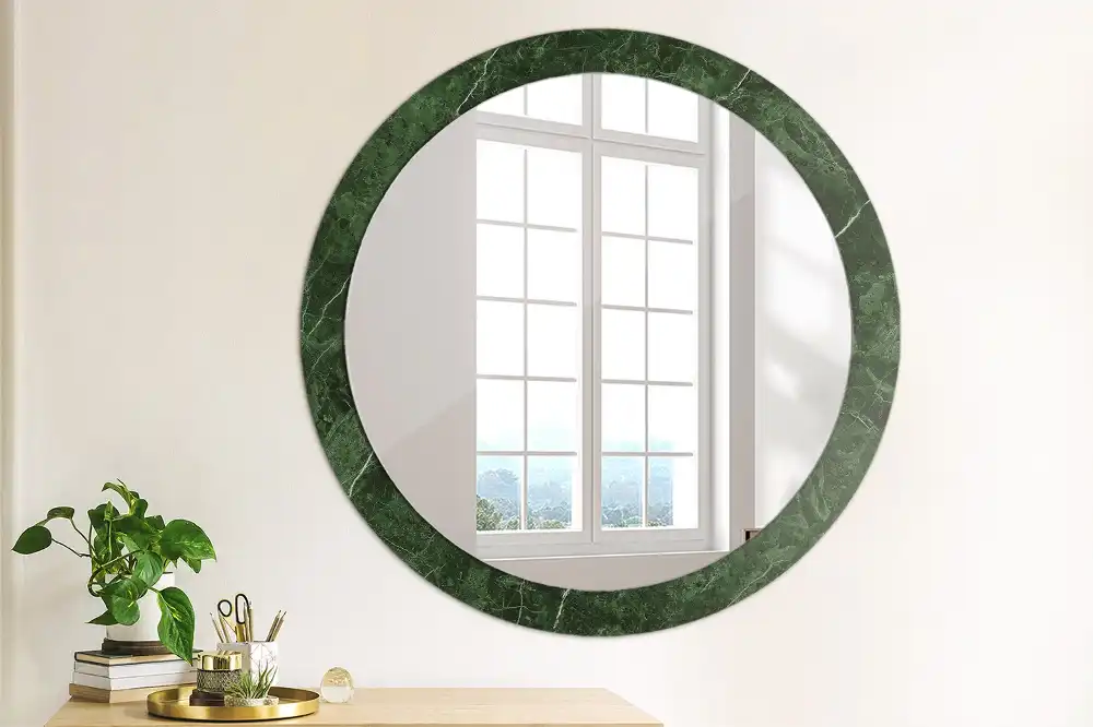 Round mirror frame with print Green marble