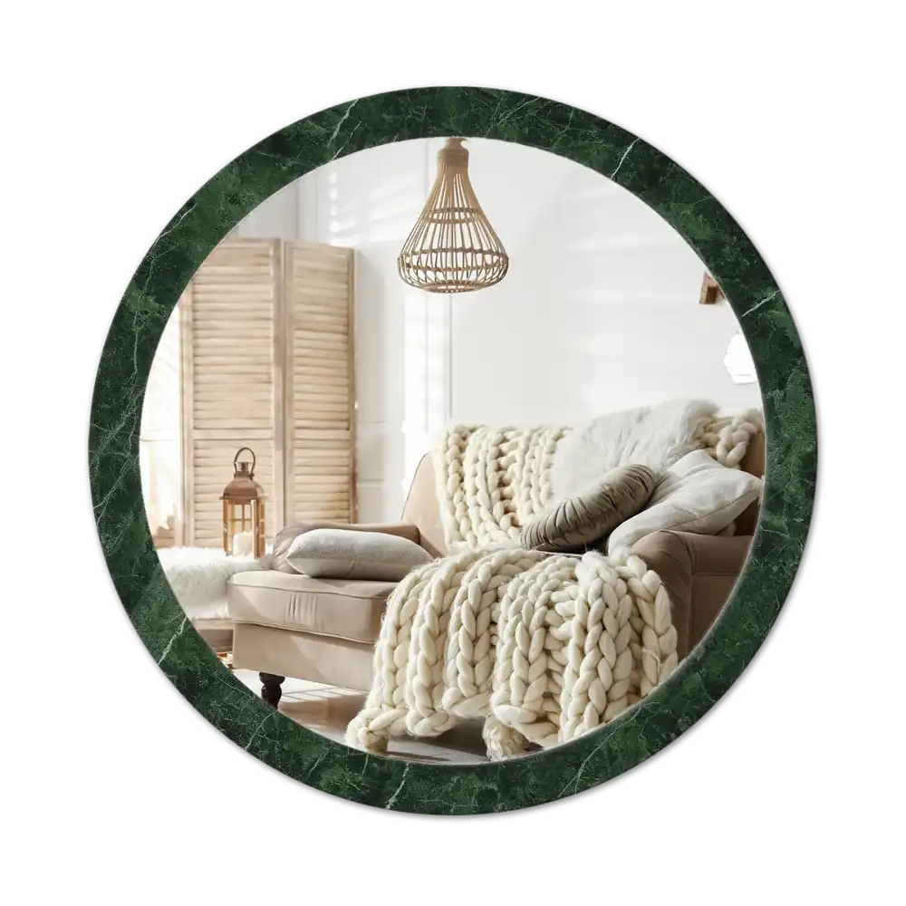 Round mirror frame with print Green marble