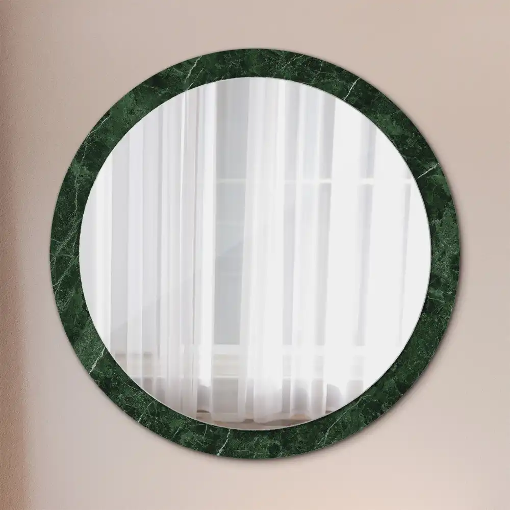 Round mirror frame with print Green marble