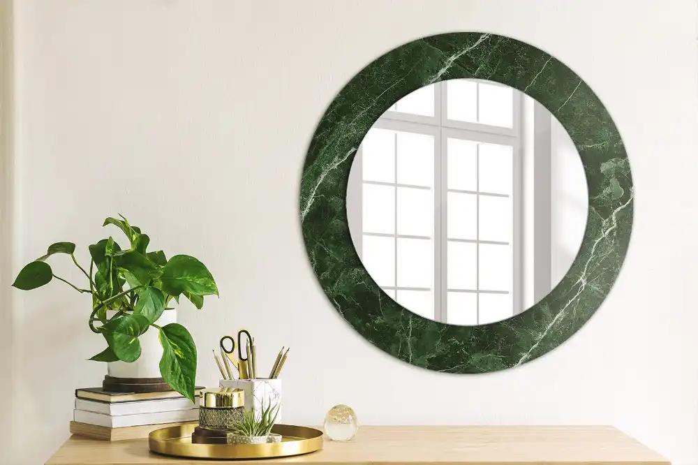 Round mirror frame with print Green marble