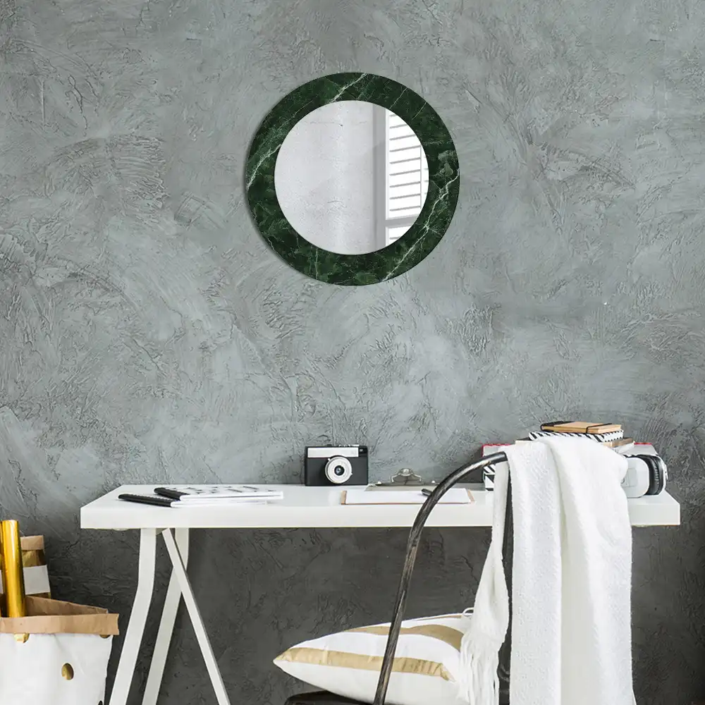 Round mirror frame with print Green marble