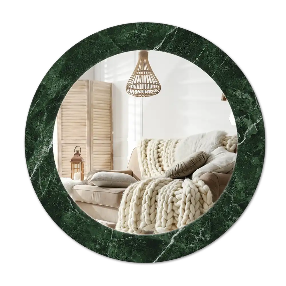Round mirror frame with print Green marble