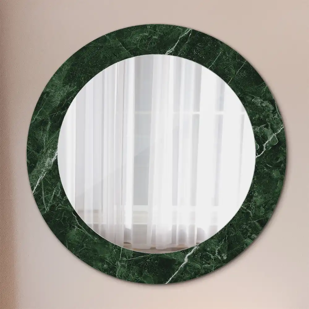 Round mirror frame with print Green marble