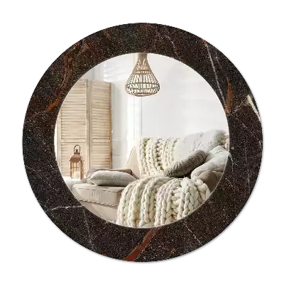 Round printed mirror Brown marble