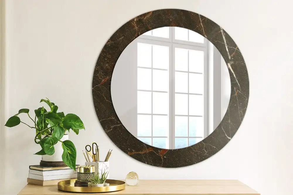 Round printed mirror Brown marble