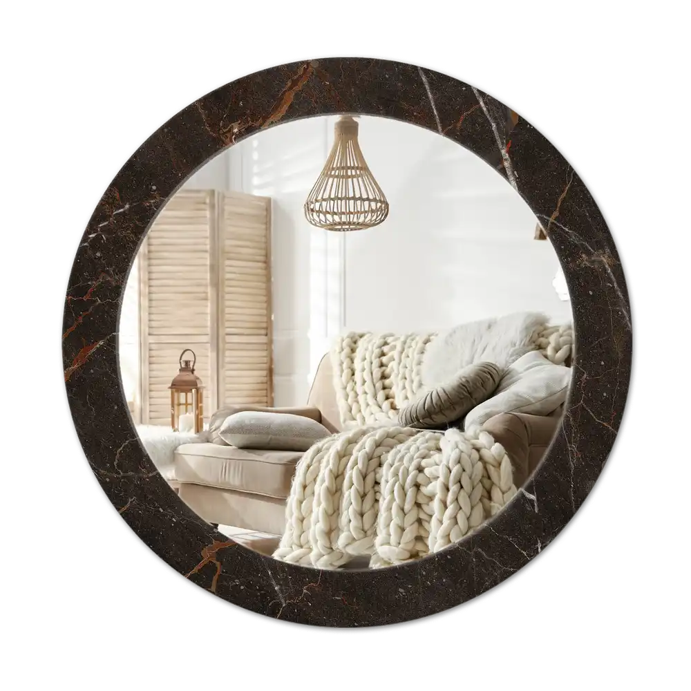 Round printed mirror Brown marble