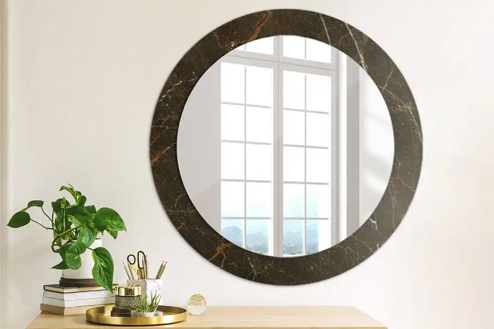 Round printed mirror Brown marble