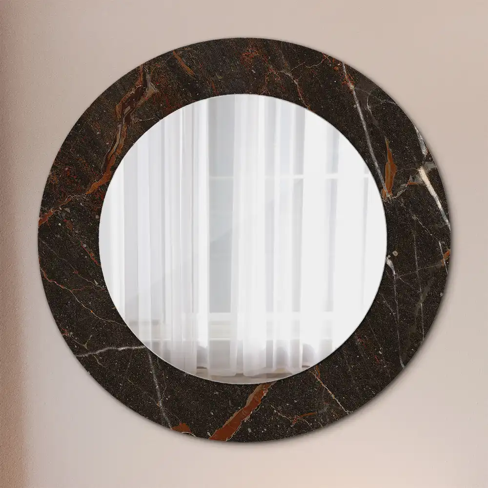 Round printed mirror Brown marble