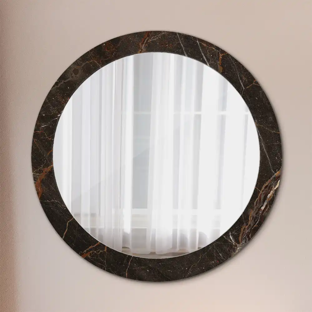 Round printed mirror Brown marble