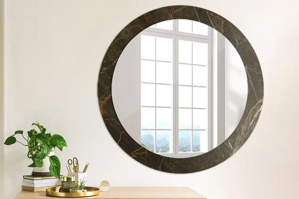 Round printed mirror Brown marble